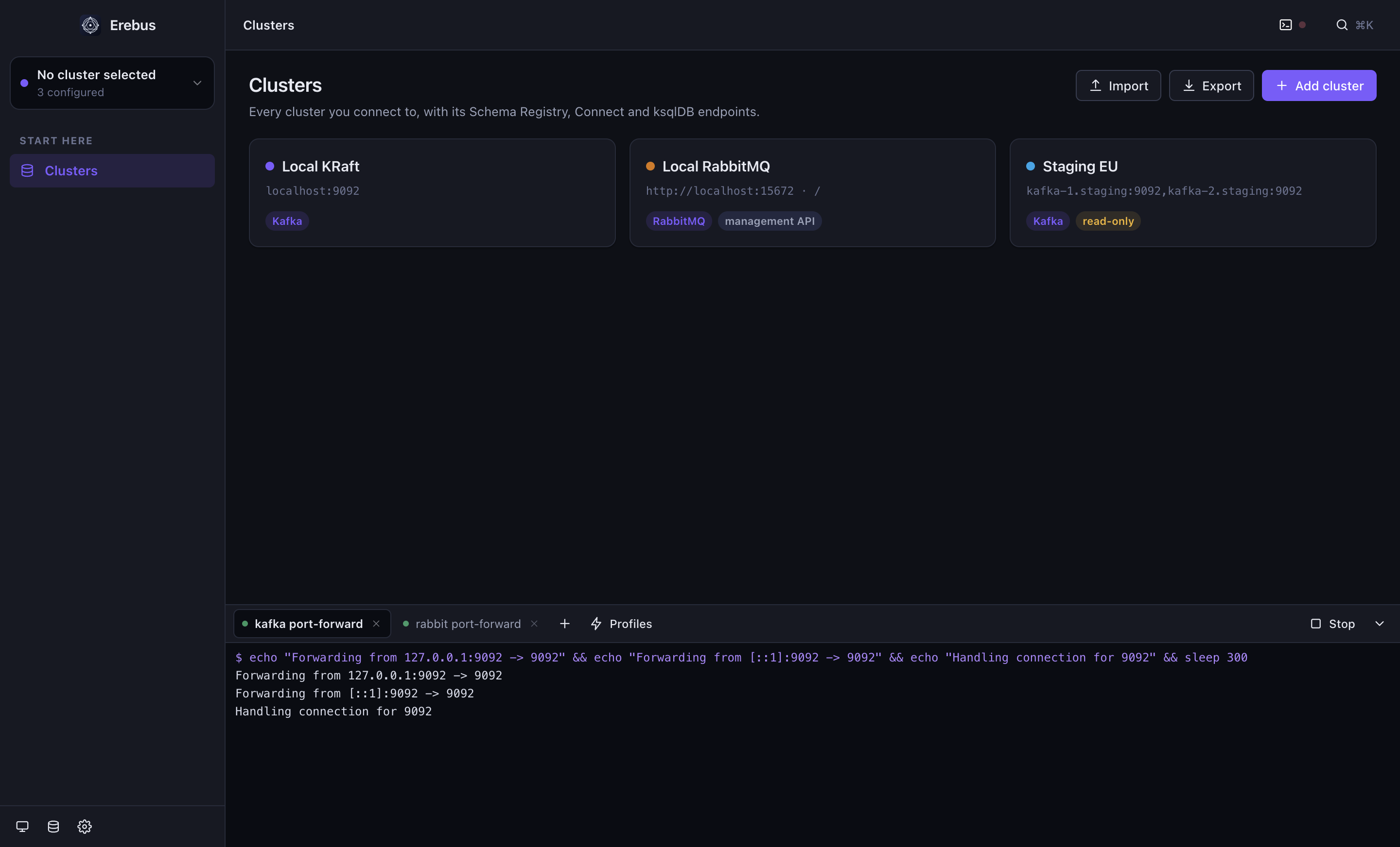 Cluster list in Erebus